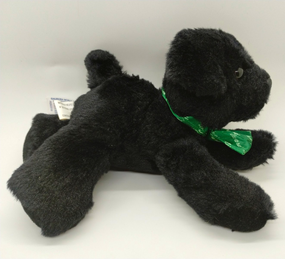 Aurora Marmaduke Black Dog Plush Stuffed Animal Green Bow Small 2019